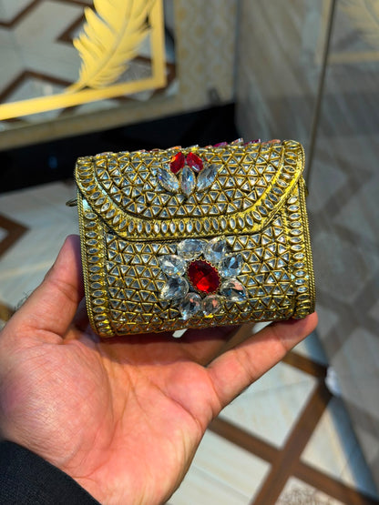 Handmade Luxury Kundan Stone Work Clutch | Wedding & Party Collection | Design 2
