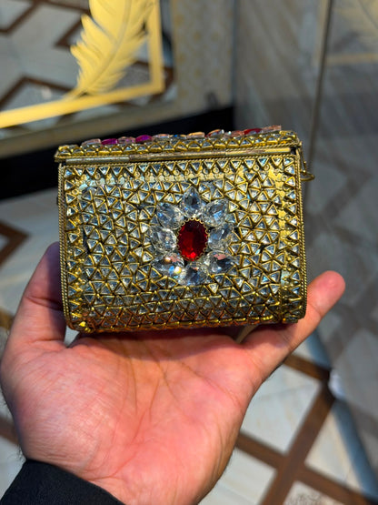 Handmade Luxury Kundan Stone Work Clutch | Wedding & Party Collection | Design 2