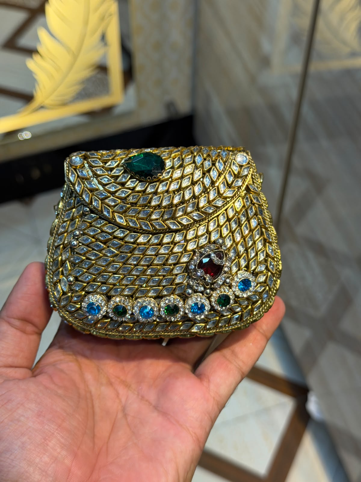 Handmade Luxury Kundan Stone Work Clutch | Wedding & Party Collection | Design 3