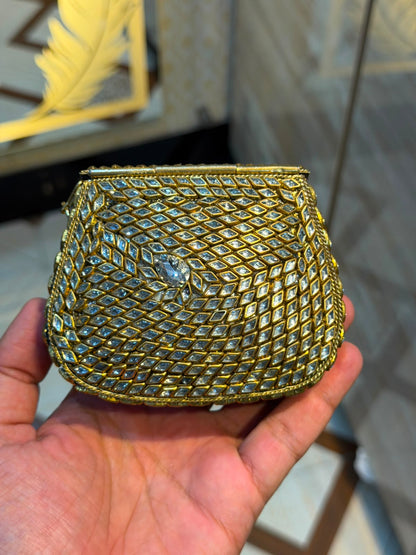 Handmade Luxury Kundan Stone Work Clutch | Wedding & Party Collection | Design 3