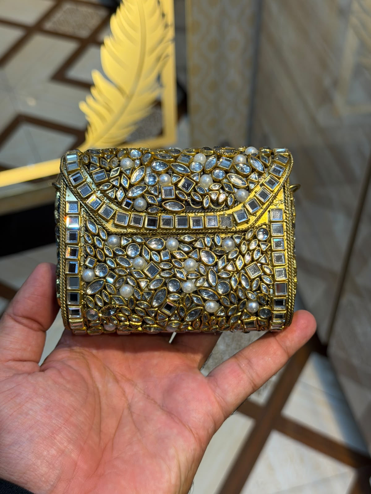 Handmade Luxury Kundan Stone Work Clutch | Wedding & Party Collection | Design 4