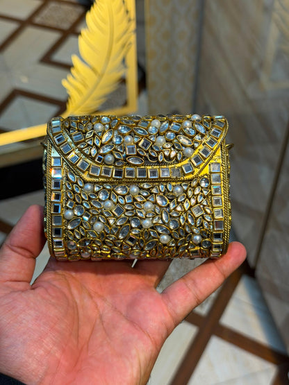 Handmade Luxury Kundan Stone Work Clutch | Wedding & Party Collection | Design 4