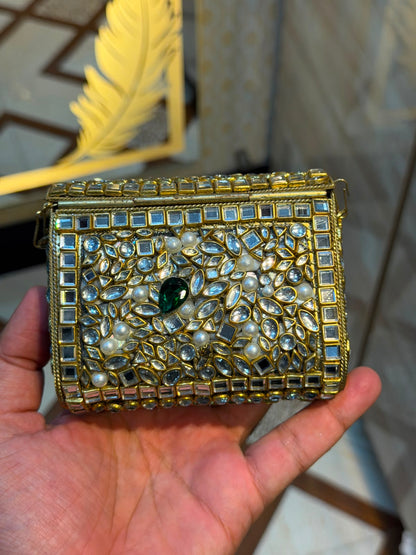 Handmade Luxury Kundan Stone Work Clutch | Wedding & Party Collection | Design 4
