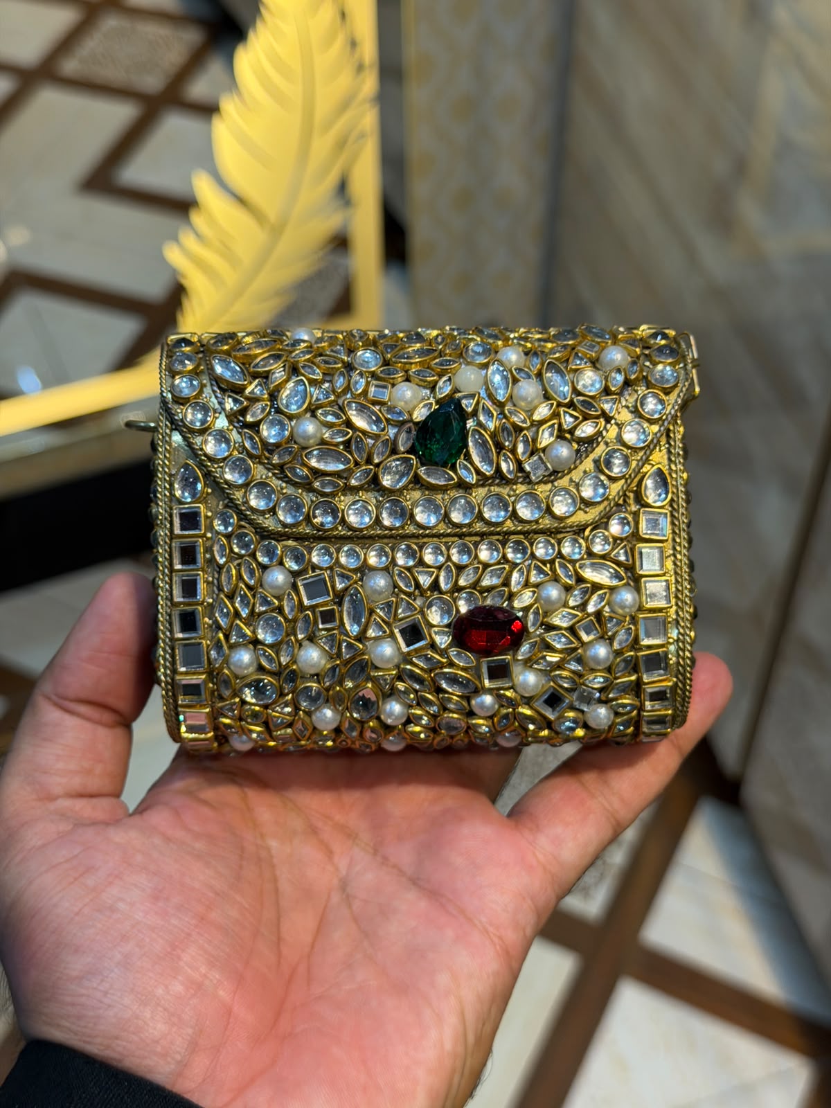 Handmade Luxury Kundan Stone Work Clutch | Wedding & Party Collection | Design 5
