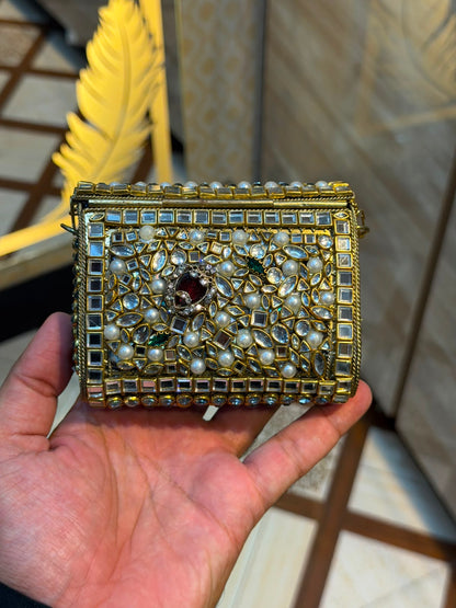 Handmade Luxury Kundan Stone Work Clutch | Wedding & Party Collection | Design 5