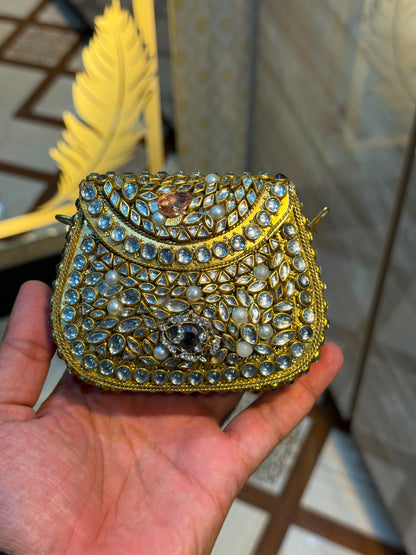 Handmade Luxury Kundan Stone Work Clutch | Wedding & Party Collection | Medium Size | Design 7