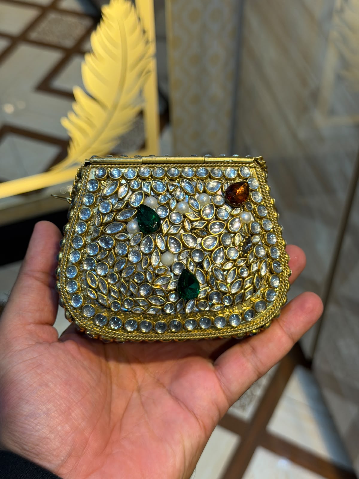 Handmade Luxury Kundan Stone Work Clutch | Wedding & Party Collection | Medium Size | Design 7
