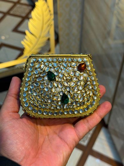 Handmade Luxury Kundan Stone Work Clutch | Wedding & Party Collection | Medium Size | Design 7