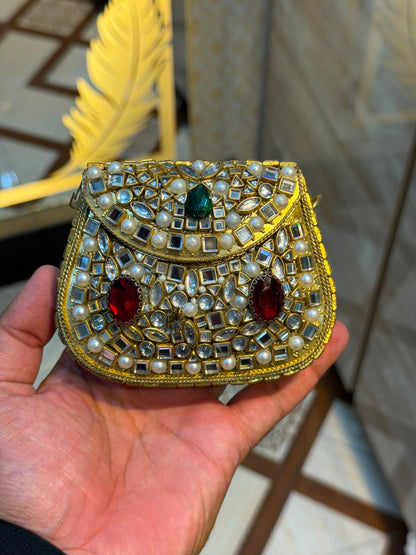 Handmade Luxury Kundan Stone Work Clutch | Wedding & Party Collection | Medium Size | Design 8