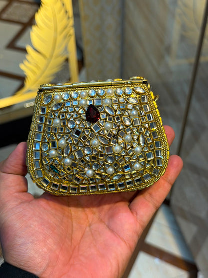 Handmade Luxury Kundan Stone Work Clutch | Wedding & Party Collection | Medium Size | Design 8