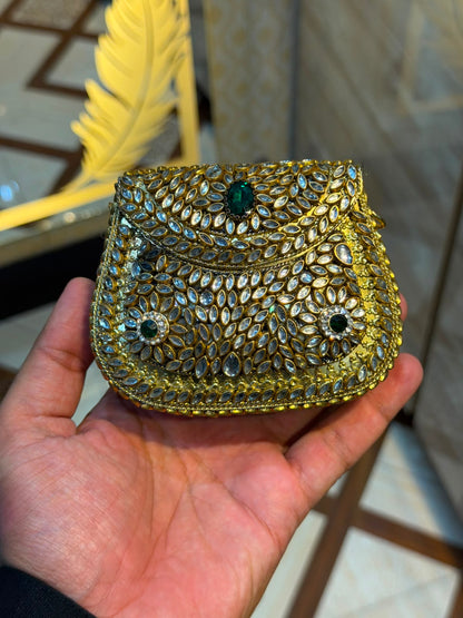 Handmade Luxury Kundan Stone Work Clutch | Wedding & Party Collection | Medium Size | Design 9