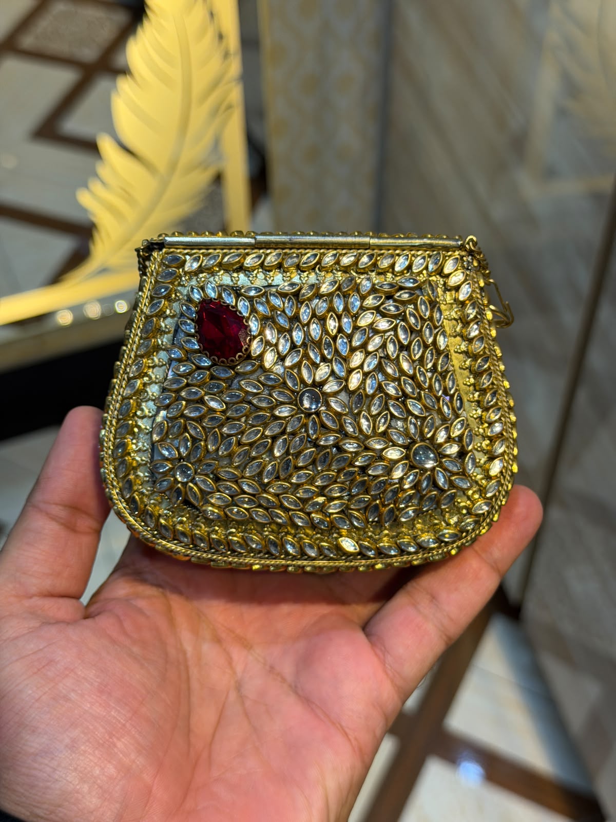Handmade Luxury Kundan Stone Work Clutch | Wedding & Party Collection | Medium Size | Design 9