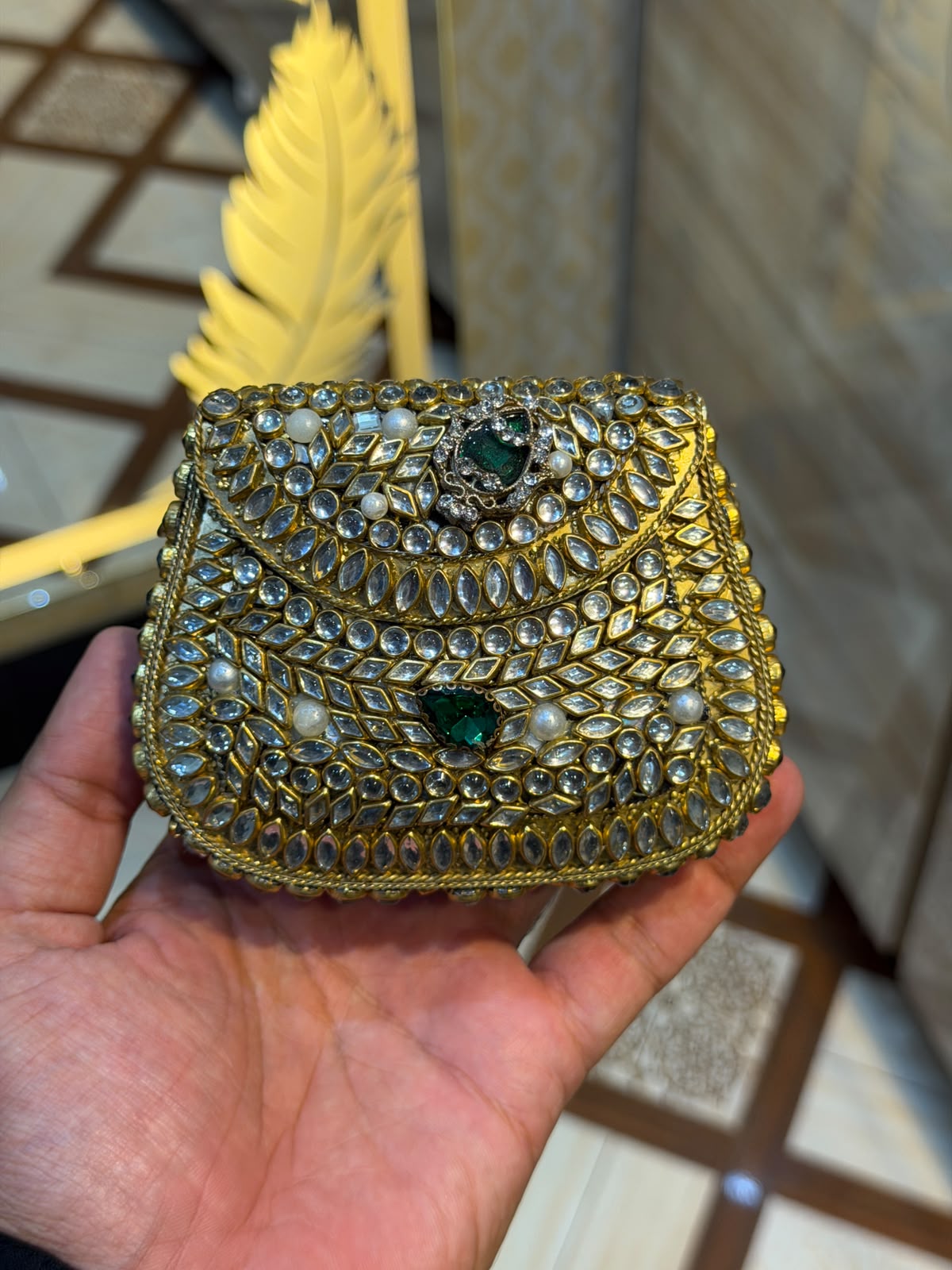 Handmade Luxury Kundan Stone Work Clutch | Wedding & Party Collection | Medium Size | Design 10