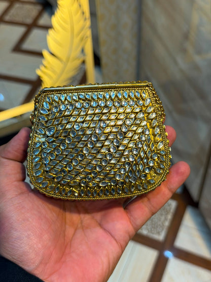 Handmade Luxury Kundan Stone Work Clutch | Wedding & Party Collection | Medium Size | Design 10