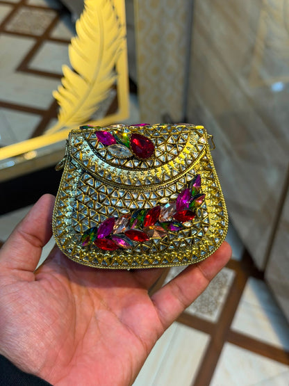Handmade Luxury Kundan Stone Work Clutch | Wedding & Party Collection | Medium Size | Design 11