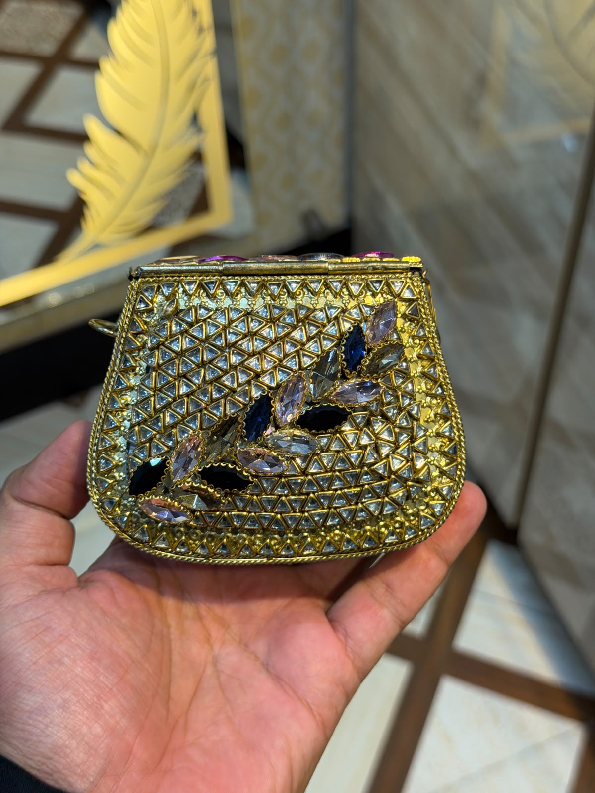 Handmade Luxury Kundan Stone Work Clutch | Wedding & Party Collection | Medium Size | Design 11