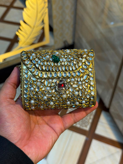 Handmade Luxury Kundan Stone Work Clutch | Wedding & Party Collection | Medium Size | Design 12