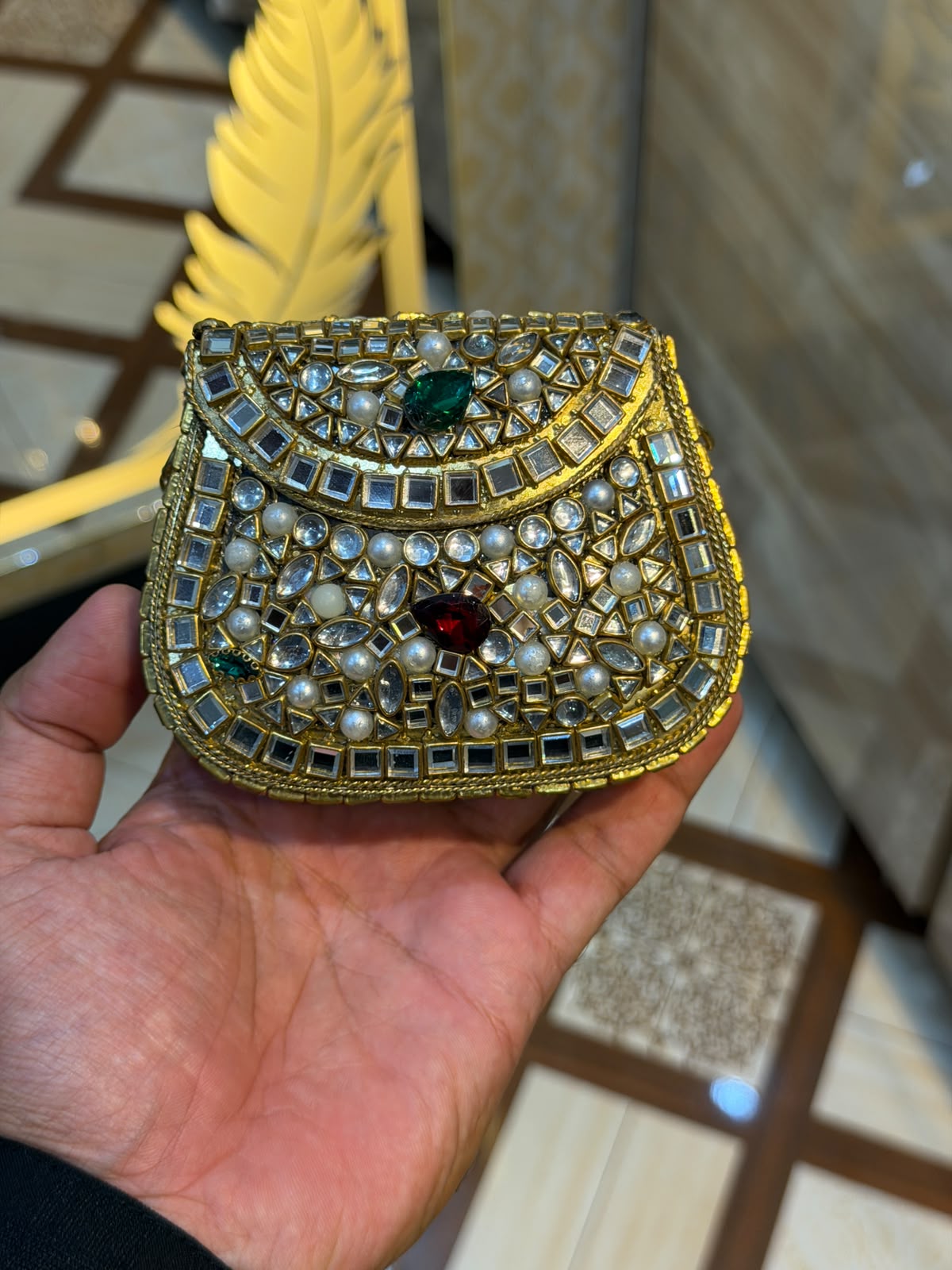 Handmade Luxury Kundan Stone Work Clutch | Wedding & Party Collection | Medium Size | Design 13