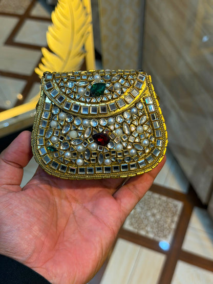 Handmade Luxury Kundan Stone Work Clutch | Wedding & Party Collection | Medium Size | Design 13