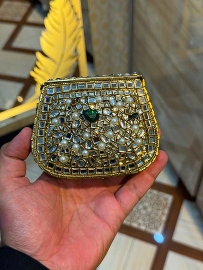 Handmade Luxury Kundan Stone Work Clutch | Wedding & Party Collection | Medium Size | Design 13