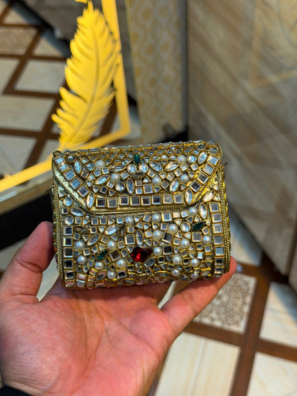 Handmade Luxury Kundan Stone Work Clutch | Wedding & Party Collection | Medium Size | Design 14
