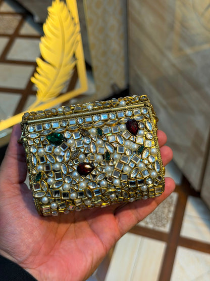 Handmade Luxury Kundan Stone Work Clutch | Wedding & Party Collection | Medium Size | Design 14