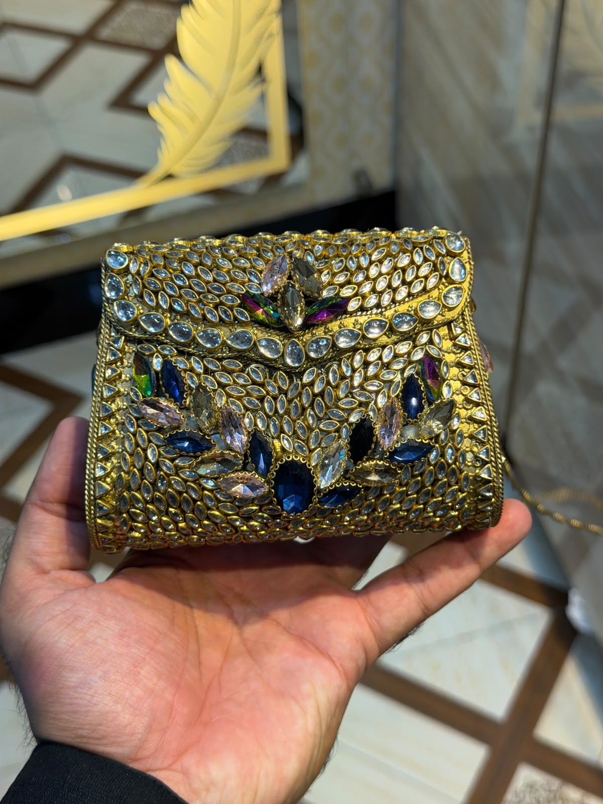 Handmade Luxury Kundan Stone Work Clutch | Wedding & Party Collection | Medium Size | Design 15