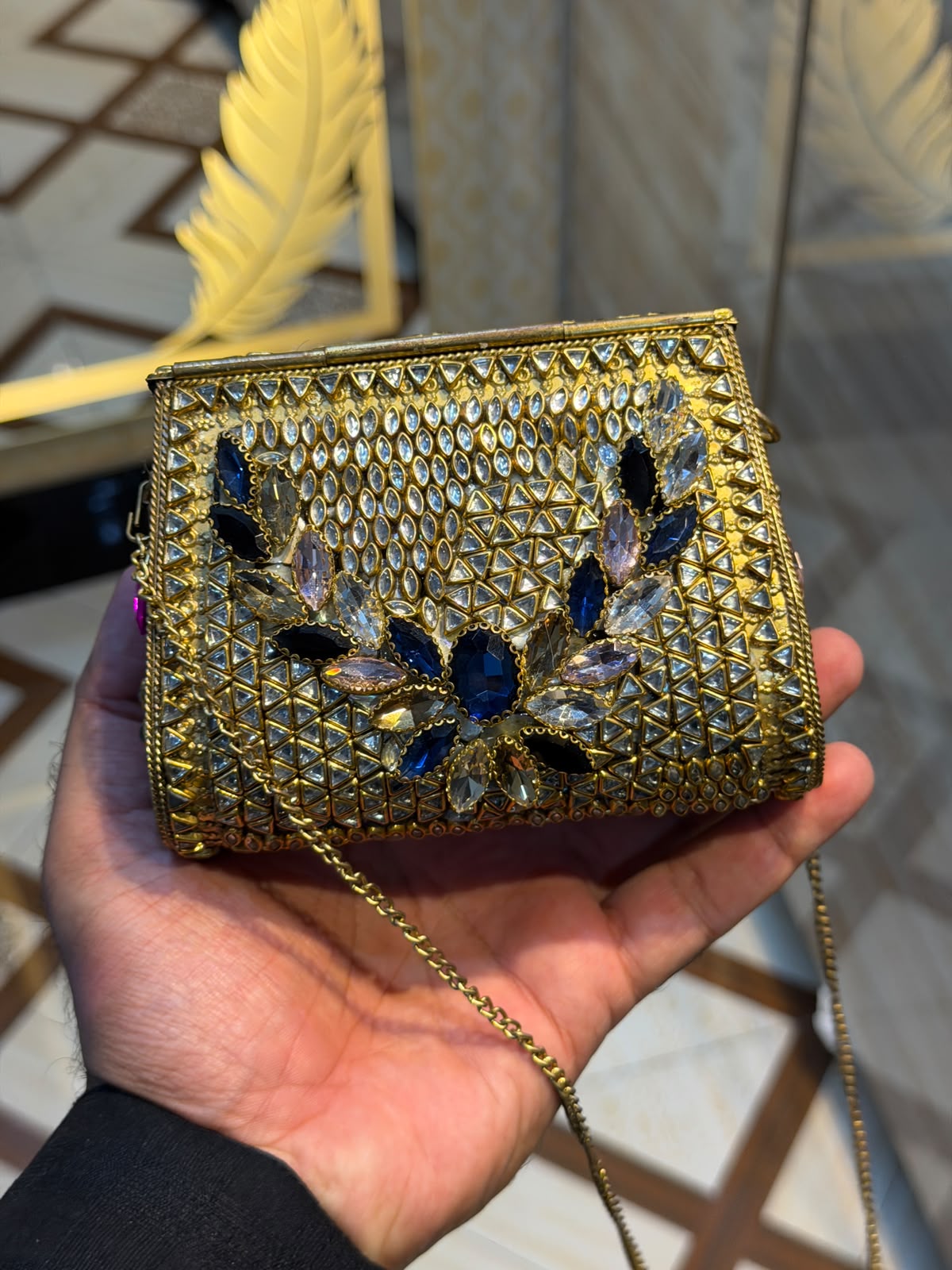 Handmade Luxury Kundan Stone Work Clutch | Wedding & Party Collection | Medium Size | Design 15