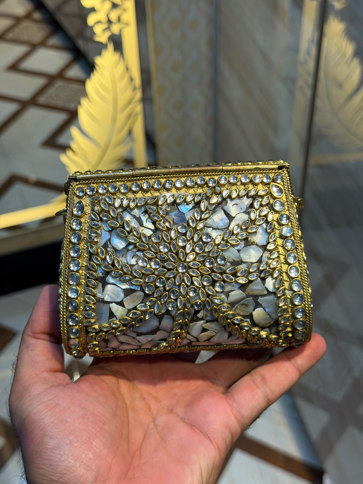 Handmade Luxury Kundan Stone Work Clutch | Wedding & Party Collection | Medium Size | Design 16