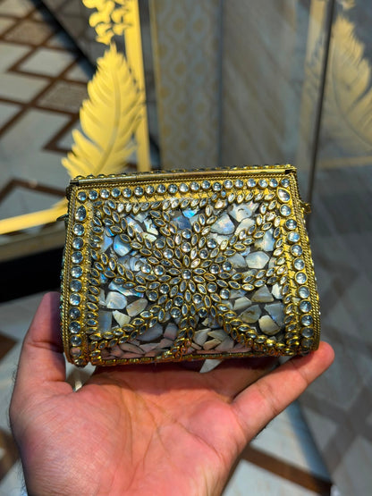 Handmade Luxury Kundan Stone Work Clutch | Wedding & Party Collection | Medium Size | Design 16