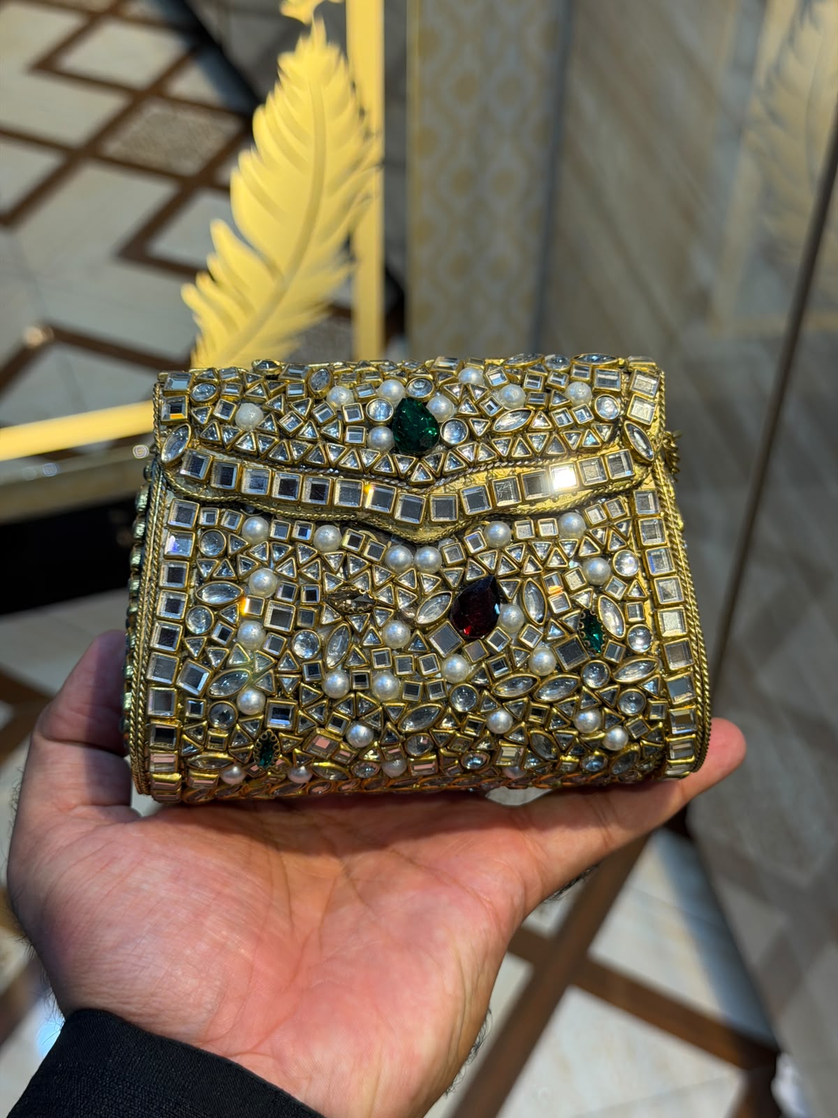 Handmade Luxury Kundan Stone Work Clutch | Wedding & Party Collection | Medium Size | Design 17
