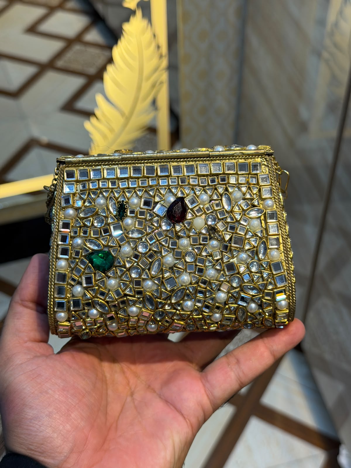 Handmade Luxury Kundan Stone Work Clutch | Wedding & Party Collection | Medium Size | Design 17