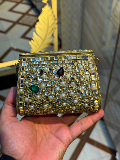 Handmade Luxury Kundan Stone Work Clutch | Wedding & Party Collection | Medium Size | Design 17