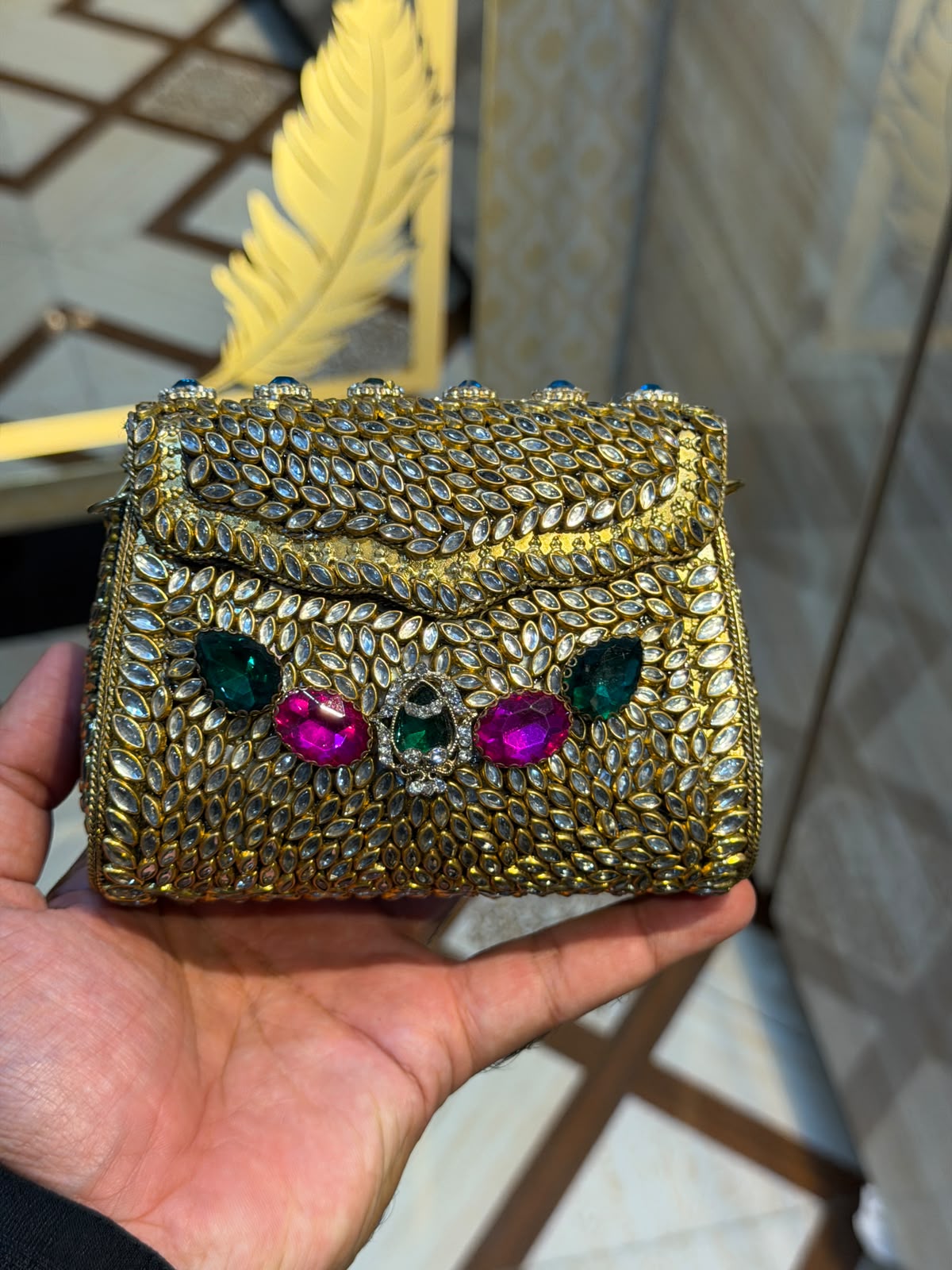 Handmade Luxury Kundan Stone Work Clutch | Wedding & Party Collection | Medium Size | Design 18