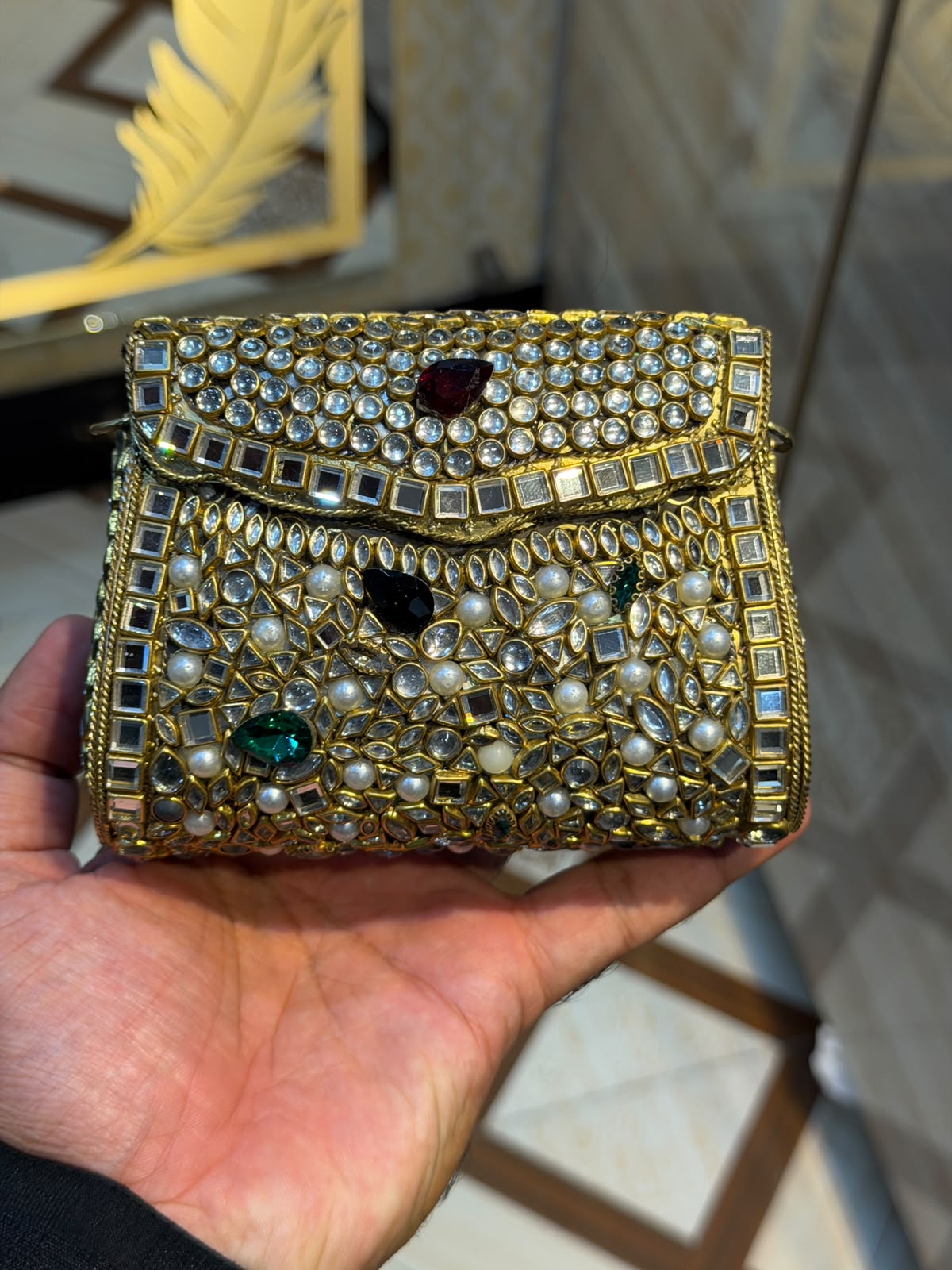 Handmade Luxury Kundan Stone Work Clutch | Wedding & Party Collection | Medium Size | Design 20