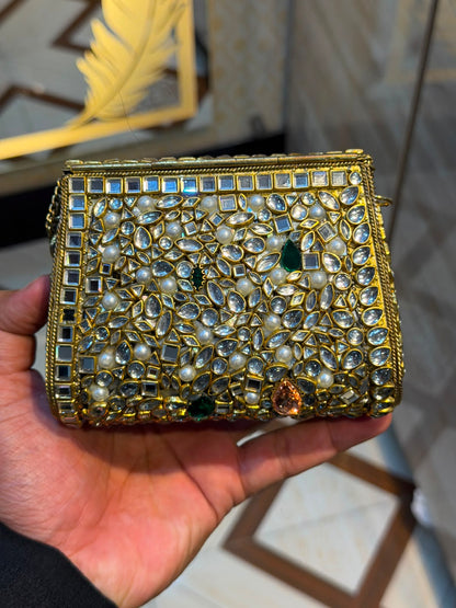 Handmade Luxury Kundan Stone Work Clutch | Wedding & Party Collection | Medium Size | Design 20