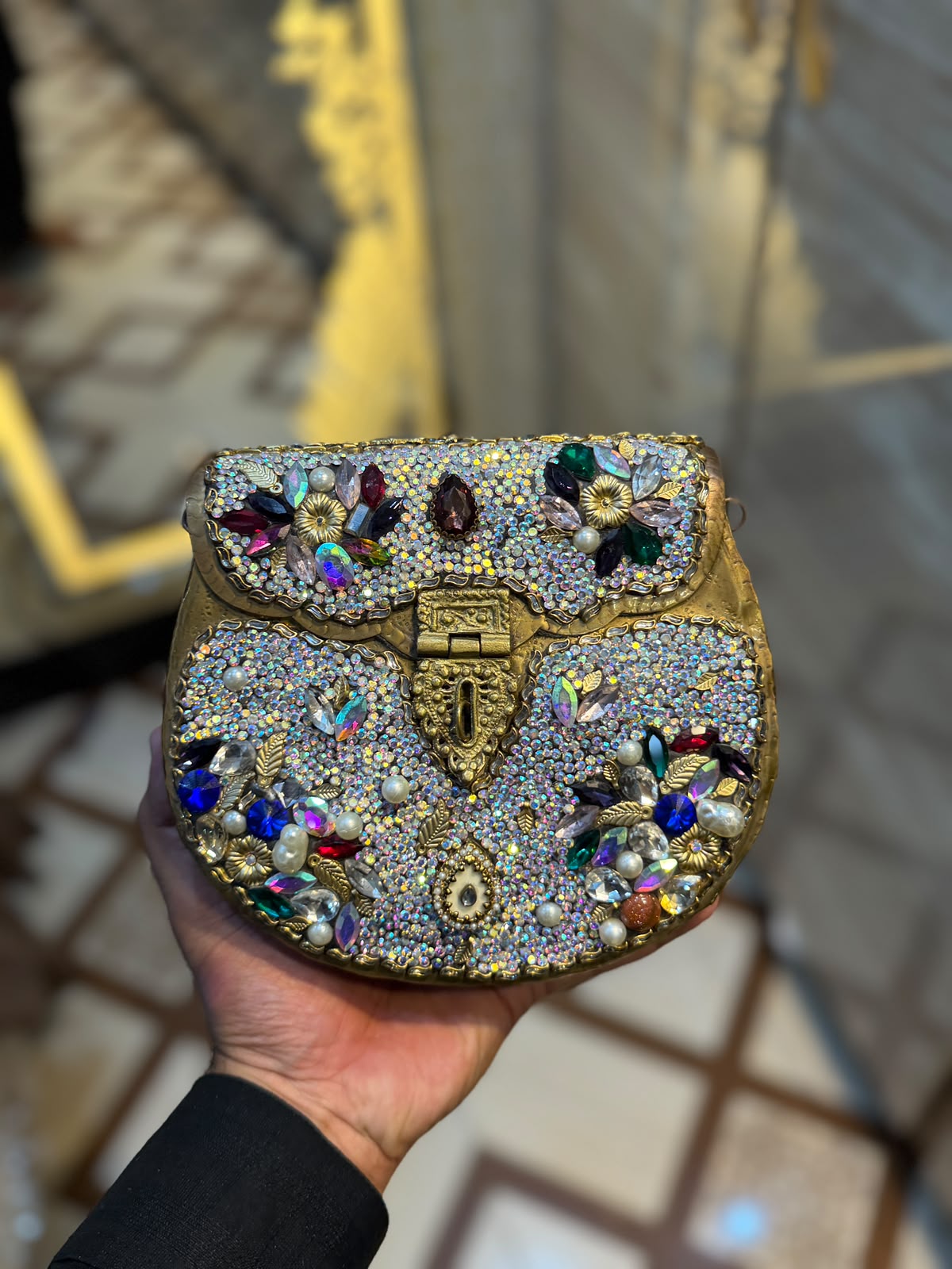 Handmade Luxury Kundan Stone Work Clutch | Wedding & Party Collection | Large Size | Design 21