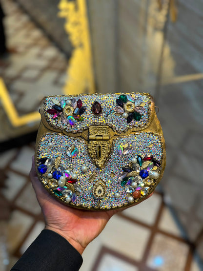 Handmade Luxury Kundan Stone Work Clutch | Wedding & Party Collection | Large Size | Design 21