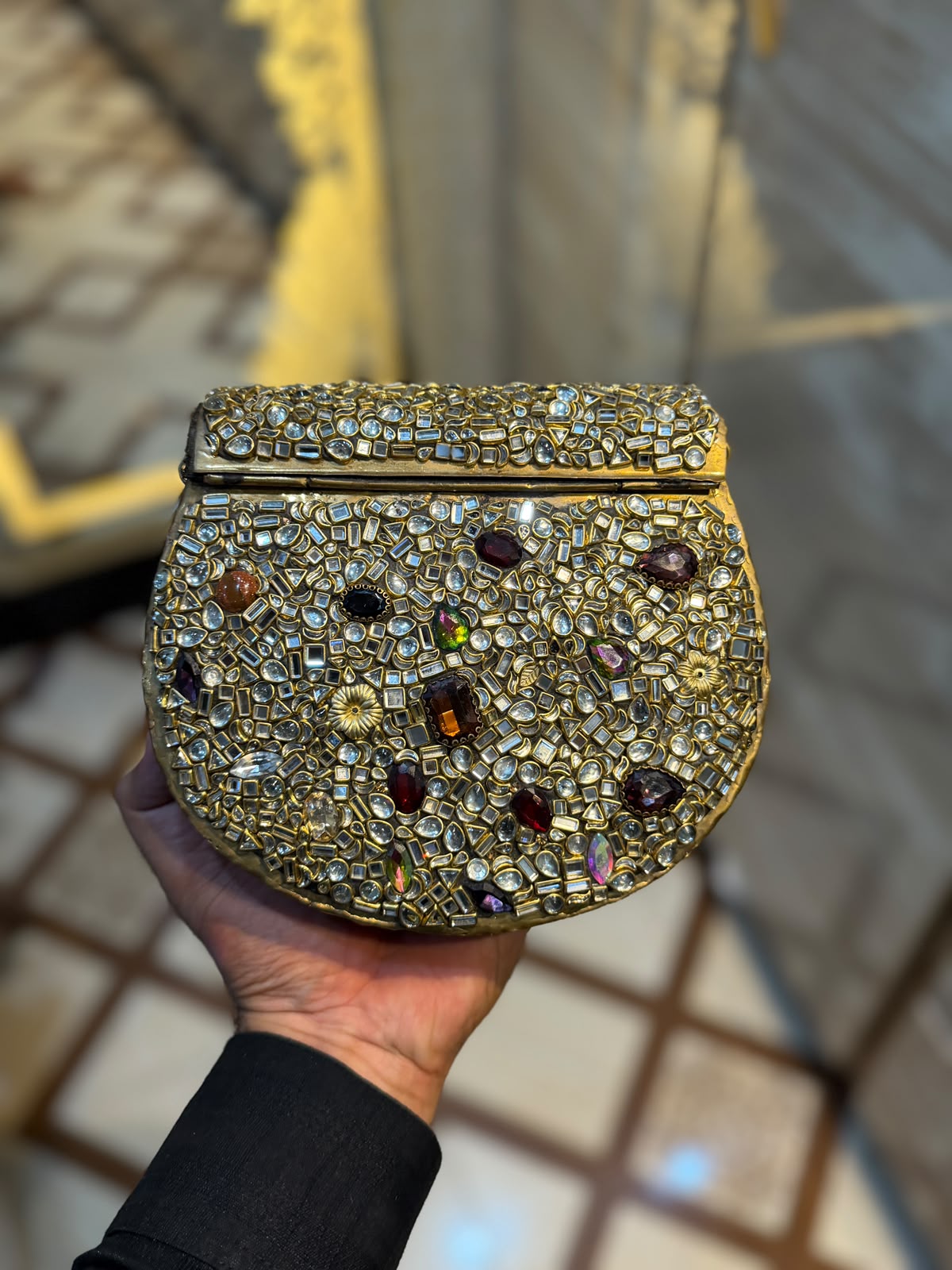 Handmade Luxury Kundan Stone Work Clutch | Wedding & Party Collection | Large Size | Design 21