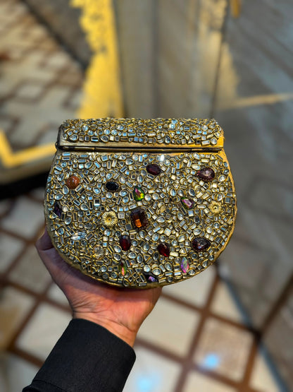 Handmade Luxury Kundan Stone Work Clutch | Wedding & Party Collection | Large Size | Design 21