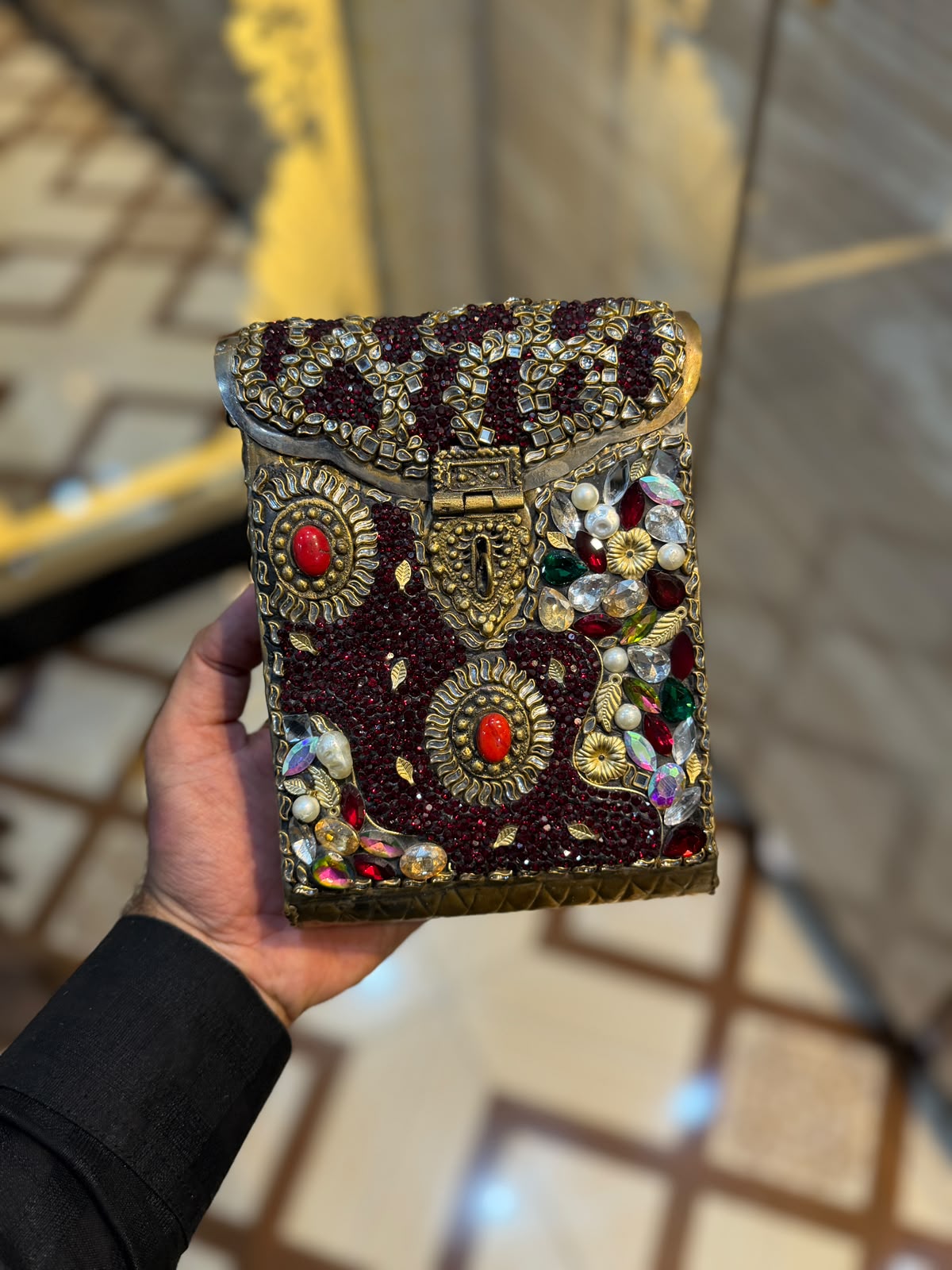 Handmade Luxury Kundan Stone Work Clutch | Wedding & Party Collection | Large Size | Design 22