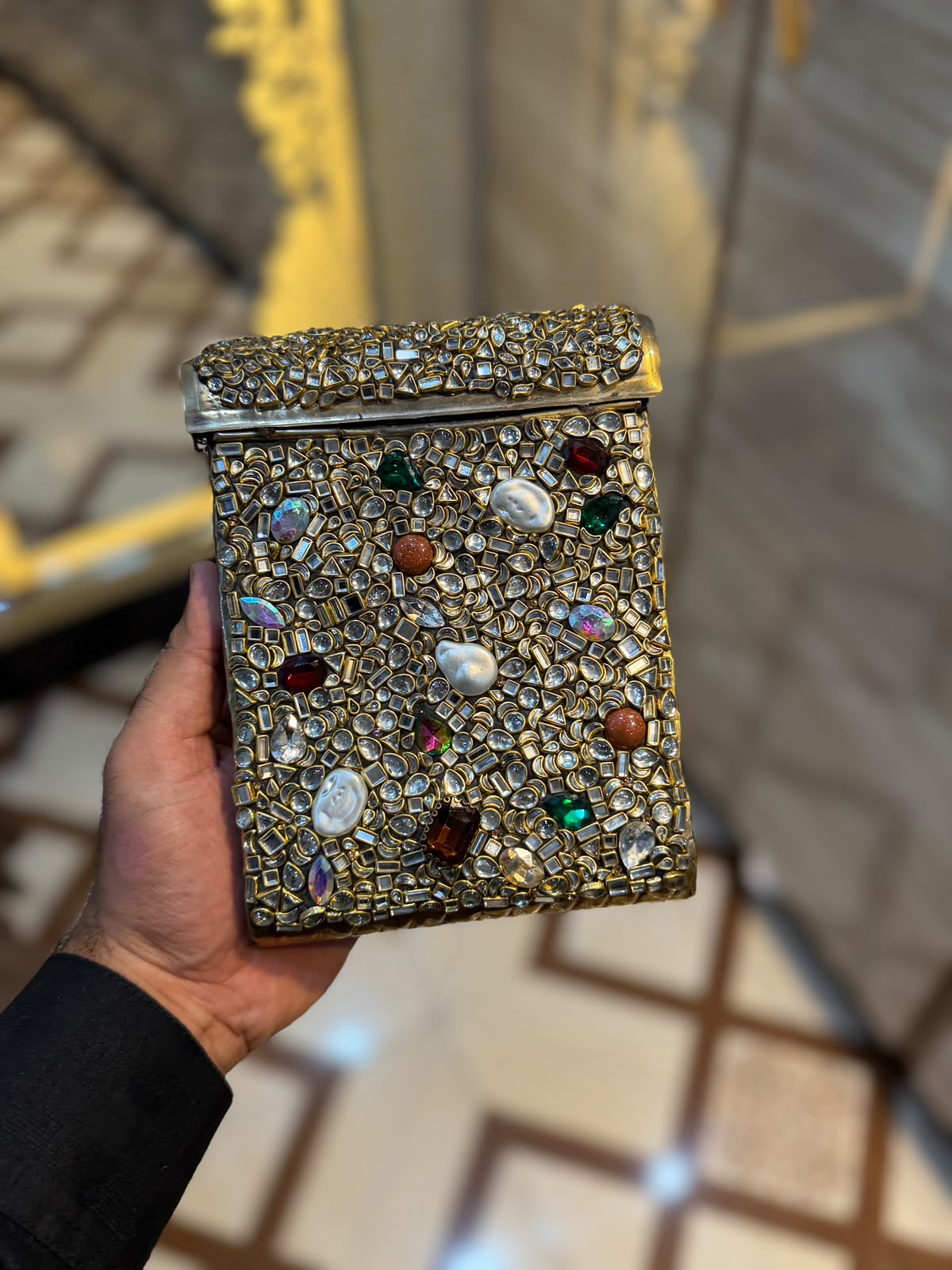 Handmade Luxury Kundan Stone Work Clutch | Wedding & Party Collection | Large Size | Design 22