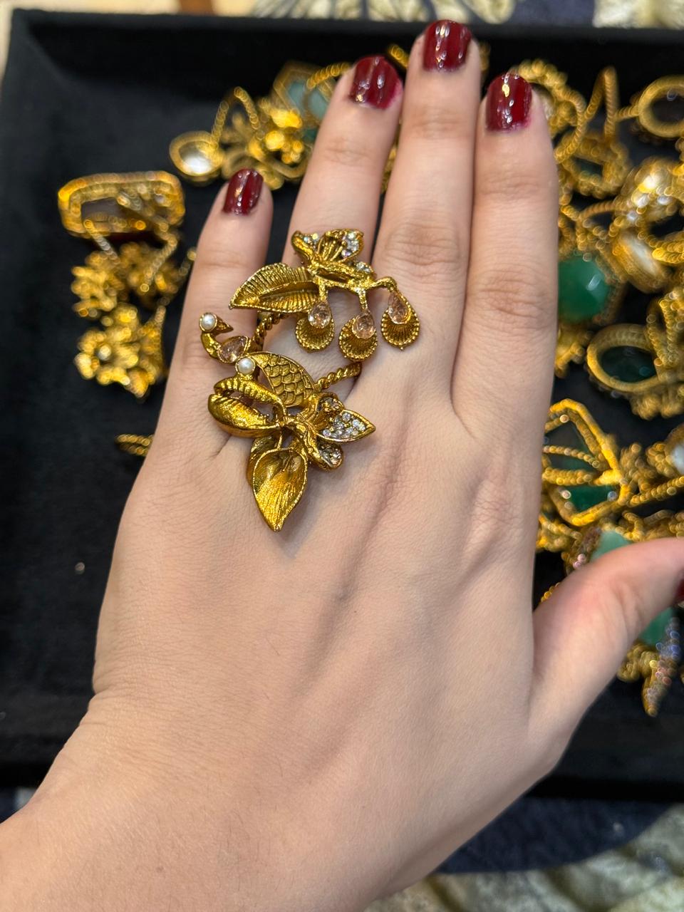 Turkish Ottoman Ring | Antique Gold Statement Ring with Semi-Precious Stone & Pearl Detail | New Arrival 3