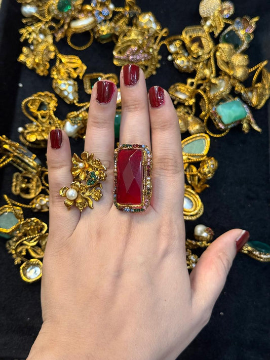 Turkish Ottoman Ring | Antique Gold Statement Ring with Semi-Precious Stone & Pearl Detail | New Arrival 10