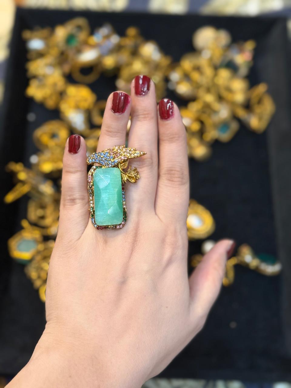 Turkish Ottoman Ring | Antique Gold Statement Ring with Semi-Precious Stone & Pearl Detail | New Arrival 13