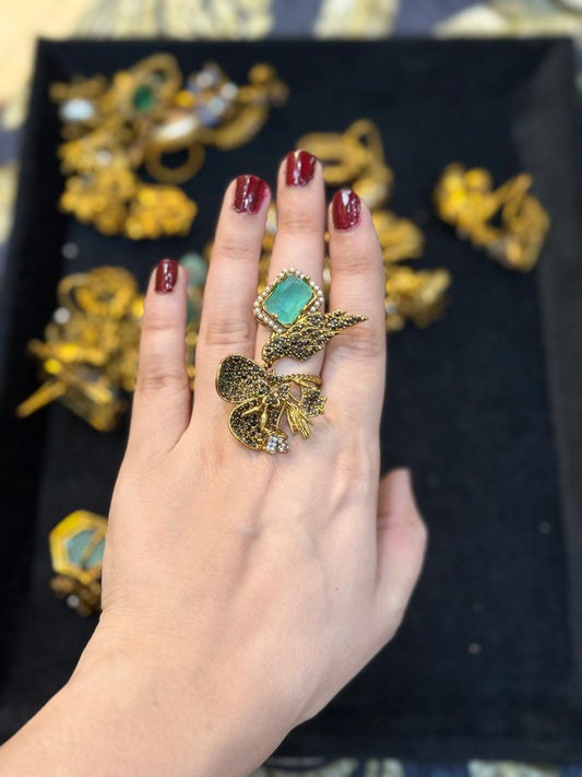 Turkish Ottoman Ring | Antique Gold Statement Ring with Semi-Precious Stone & Pearl Detail | New Arrival 17