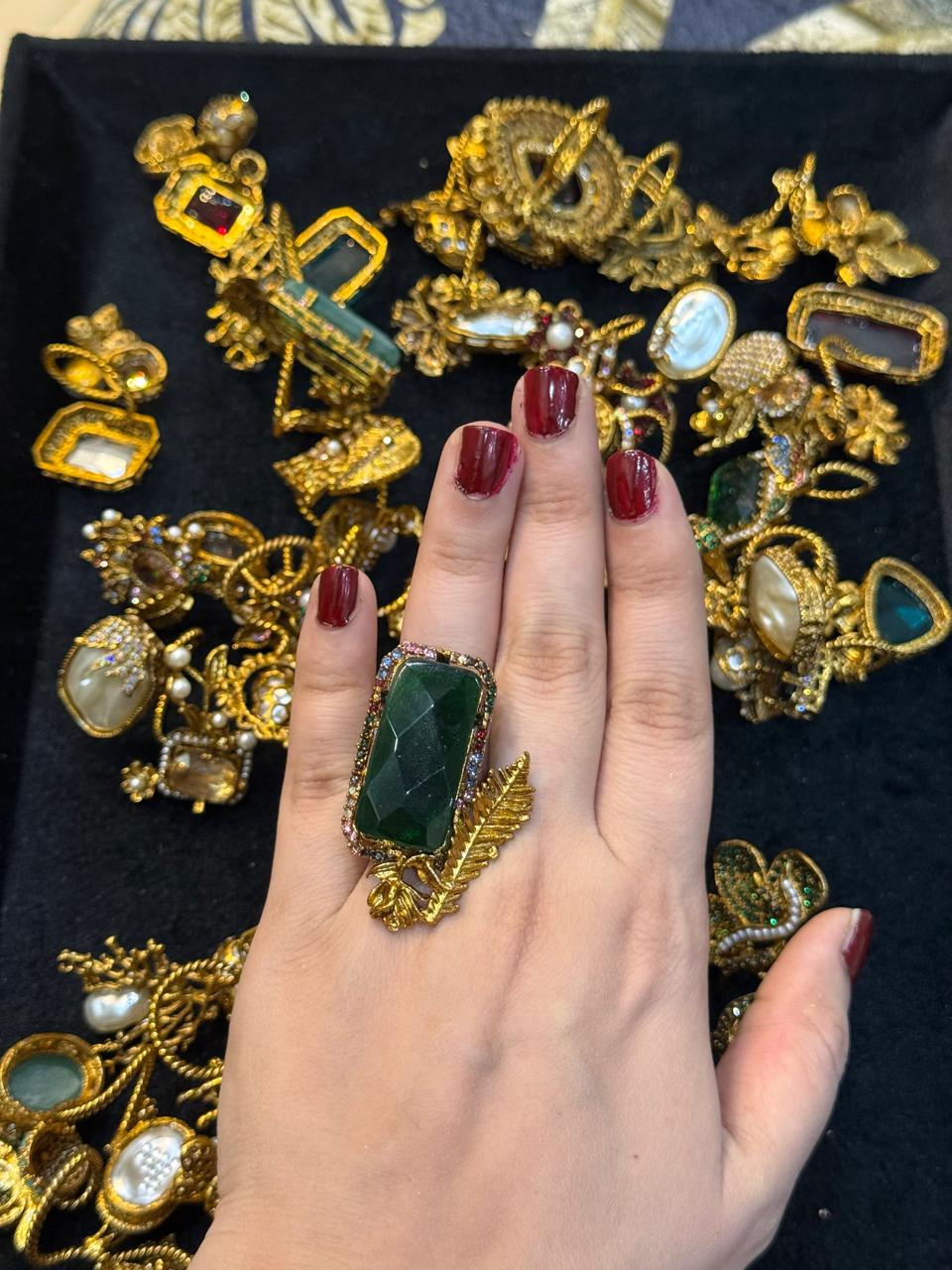 Turkish Ottoman Ring | Antique Gold Statement Ring with Semi-Precious Stone & Pearl Detail | New Arrival 19