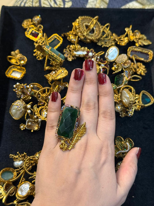 Turkish Ottoman Ring | Antique Gold Statement Ring with Semi-Precious Stone & Pearl Detail | New Arrival 19