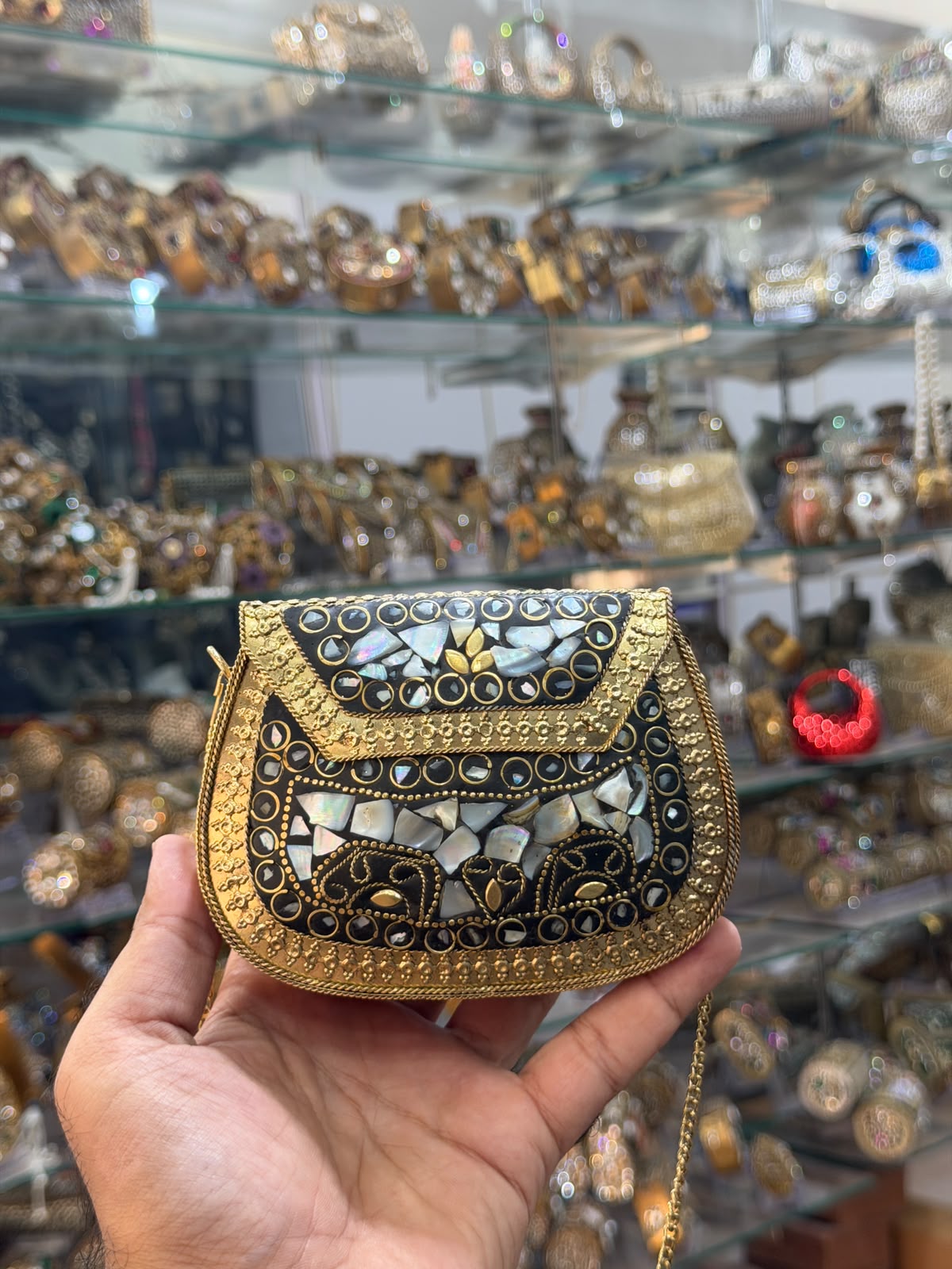 Antique Indian Golden Metal Clutch_Medium Size