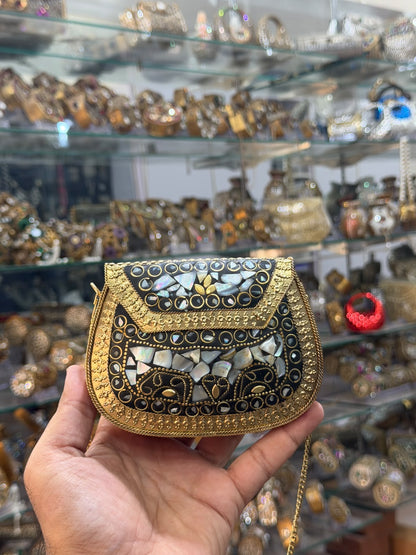 Antique Indian Golden Metal Clutch_Medium Size